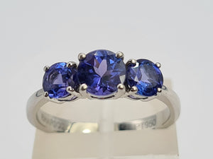 8330: Vintage: Platinum Violet Blue Tanzanites Diamonds Half-Eternity/Stacker Ring