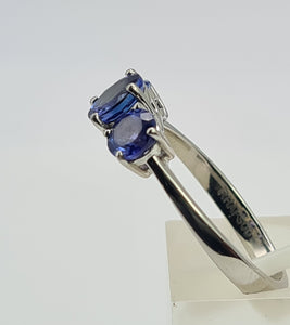 8330: Vintage: Platinum Violet Blue Tanzanites Diamonds Half-Eternity/Stacker Ring