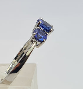 8330: Vintage: Platinum Violet Blue Tanzanites Diamonds Half-Eternity/Stacker Ring