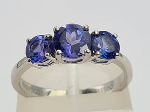 8330: Vintage: Platinum Violet Blue Tanzanites Diamonds Half-Eternity/Stacker Ring