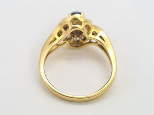 0268:   Vintage; 18ct Gold French Blue Sapphires Diamonds Art Deco Style Cocktail Ring-