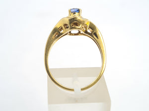 0268:   Vintage; 18ct Gold French Blue Sapphires Diamonds Art Deco Style Cocktail Ring-