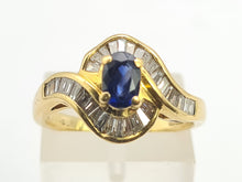 Load image into Gallery viewer, 0268:   Vintage; 18ct Gold French Blue Sapphires Diamonds Art Deco Style Cocktail Ring-
