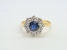 Load image into Gallery viewer, 9107: Vintage Exceptional 18ct Gold Blue Sapphire Round Cut Diamonds (1ct) Flower Head Ring
