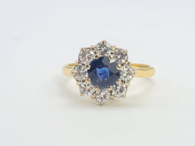 Load image into Gallery viewer, 9107: Vintage Exceptional 18ct Gold Blue Sapphire Round Cut Diamonds (1ct) Flower Head Ring
