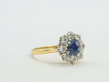 Load image into Gallery viewer, 9107: Vintage Exceptional 18ct Gold Blue Sapphire Round Cut Diamonds (1ct) Flower Head Ring
