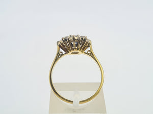 9107: Vintage Exceptional 18ct Gold Blue Sapphire Round Cut Diamonds (1ct) Flower Head Ring