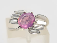 Load image into Gallery viewer, 0025:  Vintage: 18ct Gold Pink Sapphire Diamonds Geometric Set Cocktail Ring-
