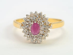 0036:  Vintage: Rare -22ct Gold Ruby Diamonds Halo Cluster Ring- Superb quality