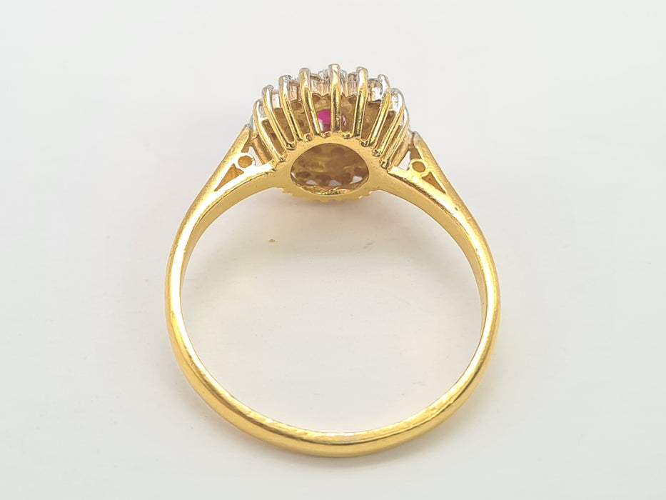 6254 Vintage:22ct Gold Ruby 30 Natural Sparkling Diamonds Tiered Cluster Ring
