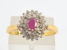 Load image into Gallery viewer, 0036:  Vintage: Rare -22ct Gold Ruby Diamonds Halo Cluster Ring- Superb quality
