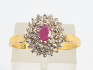 0036:  Vintage: Rare -22ct Gold Ruby Diamonds Halo Cluster Ring- Superb quality