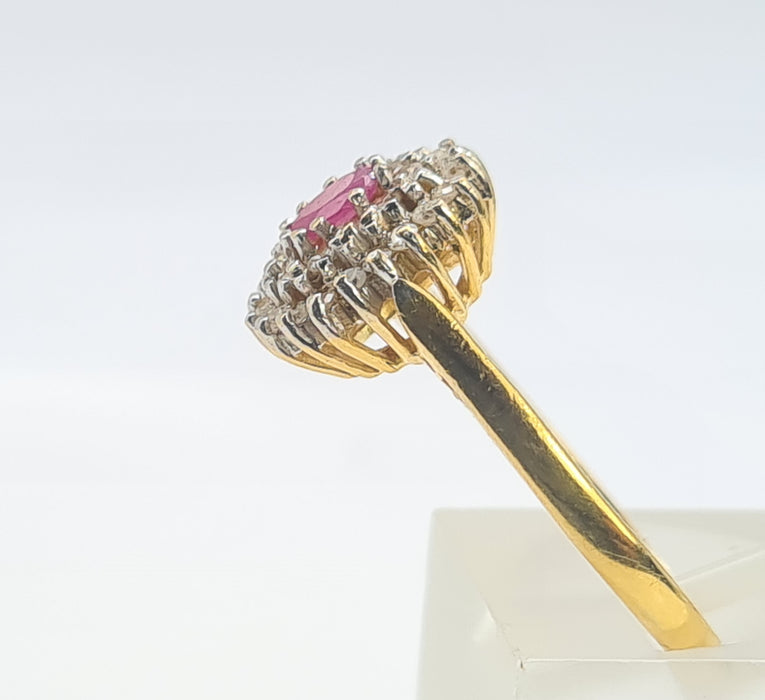 6254 Vintage:22ct Gold Ruby 30 Natural Sparkling Diamonds Tiered Cluster Ring