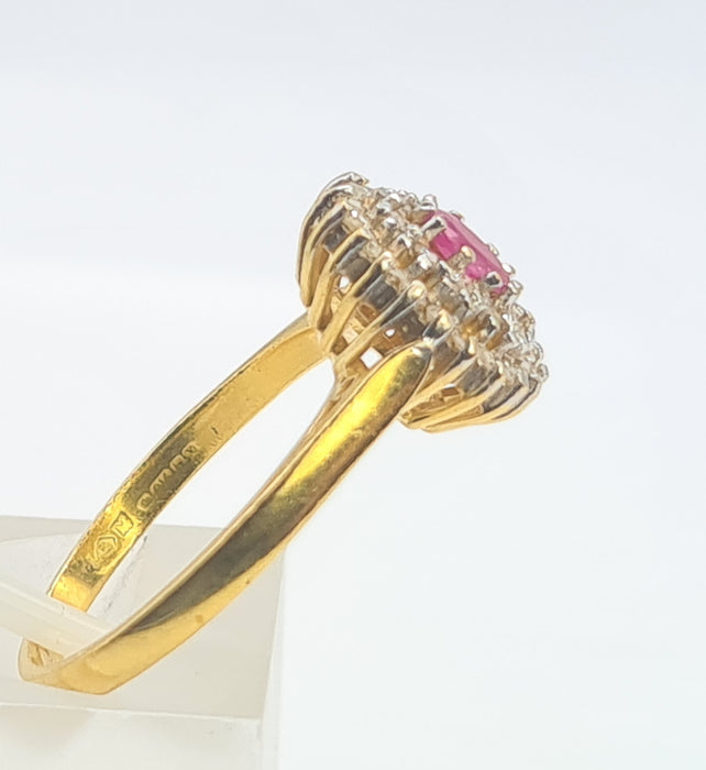 6254 Vintage:22ct Gold Ruby 30 Natural Sparkling Diamonds Tiered Cluster Ring