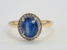 Load image into Gallery viewer, 0065: Vintage: 9ct Gold Persian Blue Sapphire Diamonds Dress Ring- lovely cut and colour
