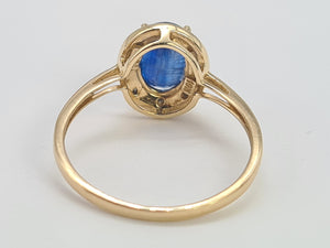 0065: Vintage: 9ct Gold Persian Blue Sapphire Diamonds Dress Ring- lovely cut and colour