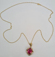 Load image into Gallery viewer, A0197: Vintage: 9ct Gold Voluptuous Rich Red Ruby Diamonds Pendant &amp; Necklace- exquisite
