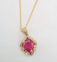 Load image into Gallery viewer, A0197: Vintage: 9ct Gold Voluptuous Rich Red Ruby Diamonds Pendant &amp; Necklace- exquisite
