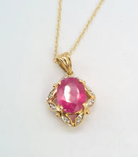 Load image into Gallery viewer, A0197: Vintage: 9ct Gold Voluptuous Rich Red Ruby Diamonds Pendant &amp; Necklace- exquisite
