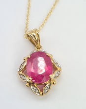 Load image into Gallery viewer, A0197: Vintage: 9ct Gold Voluptuous Rich Red Ruby Diamonds Pendant &amp; Necklace- exquisite
