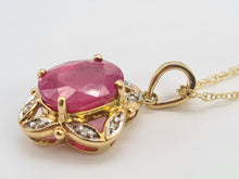 Load image into Gallery viewer, A0197: Vintage: 9ct Gold Voluptuous Rich Red Ruby Diamonds Pendant &amp; Necklace- exquisite
