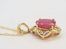 Load image into Gallery viewer, A0197: Vintage: 9ct Gold Voluptuous Rich Red Ruby Diamonds Pendant &amp; Necklace- exquisite
