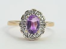 Load image into Gallery viewer, 0096: Vintage:9ct Gold Oval Amethyst 12 Diamond Halo Ring-
