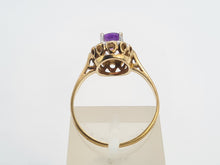 Load image into Gallery viewer, 0096: Vintage:9ct Gold Oval Amethyst 12 Diamond Halo Ring-
