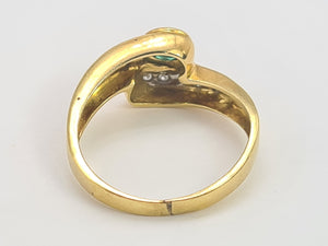 A0190: Vintage: 18ct Gold Emerald Diamonds Snake Ring perfect harmony