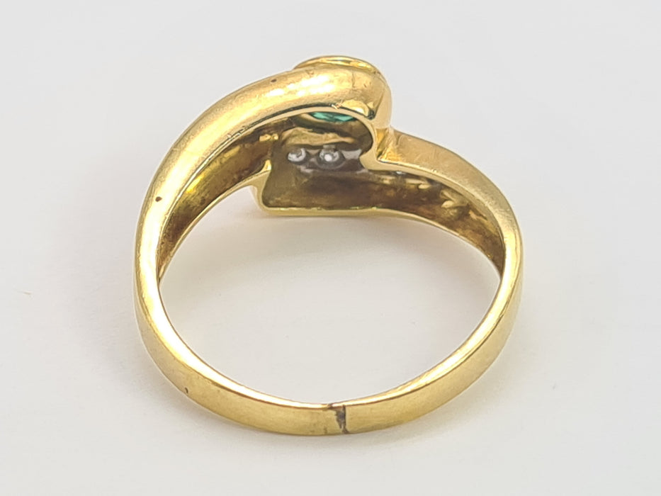 6290 Vintage: 18ct Gold Emerald Diamonds Snake Head Ring