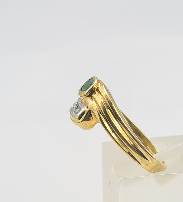 6290 Vintage: 18ct Gold Emerald Diamonds Snake Head Ring