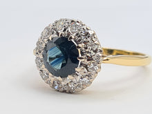 Load image into Gallery viewer, 0292: Vintage; 18ct Gold French Blue Sapphires High- Calibre Diamonds Floral Cluster Ring- Date Mark -1968
