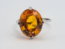 Load image into Gallery viewer, 0281: Vintage: Platinum Fiery Orange Citrine Solitaire Signet Ring.
