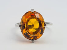 Load image into Gallery viewer, 0281: Vintage: Platinum Fiery Orange Citrine Solitaire Signet Ring.
