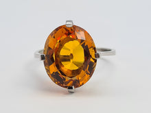 Load image into Gallery viewer, 0281: Vintage: Platinum Fiery Orange Citrine Solitaire Signet Ring.
