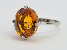 Load image into Gallery viewer, 0281: Vintage: Platinum Fiery Orange Citrine Solitaire Signet Ring.
