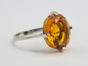 0281: Vintage: Platinum Fiery Orange Citrine Solitaire Signet Ring.