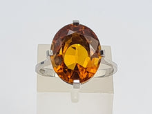 Load image into Gallery viewer, 0281: Vintage: Platinum Fiery Orange Citrine Solitaire Signet Ring.
