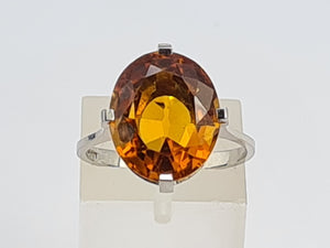 0281: Vintage: Platinum Fiery Orange Citrine Solitaire Signet Ring.