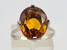 Load image into Gallery viewer, 0281: Vintage: Platinum Fiery Orange Citrine Solitaire Signet Ring.
