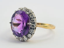 Load image into Gallery viewer, 0295: Vintage: 18ct Gold Vibrant Lilac Amethyst 16 Diamonds Dress Ring- classic combination
