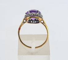 Load image into Gallery viewer, 0295: Vintage: 18ct Gold Vibrant Lilac Amethyst 16 Diamonds Dress Ring- classic combination
