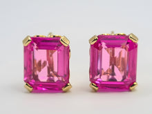 Load image into Gallery viewer, 0301: Vintage &amp; Old: 18ct Gold Emerald Cut Pink Sapphires Stud Earrings- Barbie Pink
