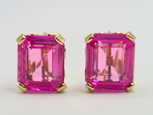 Load image into Gallery viewer, 0301: Vintage &amp; Old: 18ct Gold Emerald Cut Pink Sapphires Stud Earrings- Barbie Pink
