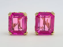 Load image into Gallery viewer, 0301: Vintage &amp; Old: 18ct Gold Emerald Cut Pink Sapphires Stud Earrings- Barbie Pink
