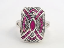 Load image into Gallery viewer, 0132: Vintage 14ct White Gold Art Deco Style Rubies Diamonds Panel Ring - Exceptional, stylish, iconic
