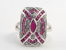 Load image into Gallery viewer, 0132: Vintage 14ct White Gold Art Deco Style Rubies Diamonds Panel Ring - Exceptional, stylish, iconic
