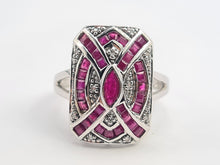 Load image into Gallery viewer, 0132: Vintage 14ct White Gold Art Deco Style Rubies Diamonds Panel Ring - Exceptional, stylish, iconic
