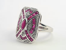 Load image into Gallery viewer, 0132: Vintage 14ct White Gold Art Deco Style Rubies Diamonds Panel Ring - Exceptional, stylish, iconic
