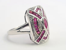 Load image into Gallery viewer, 0132: Vintage 14ct White Gold Art Deco Style Rubies Diamonds Panel Ring - Exceptional, stylish, iconic
